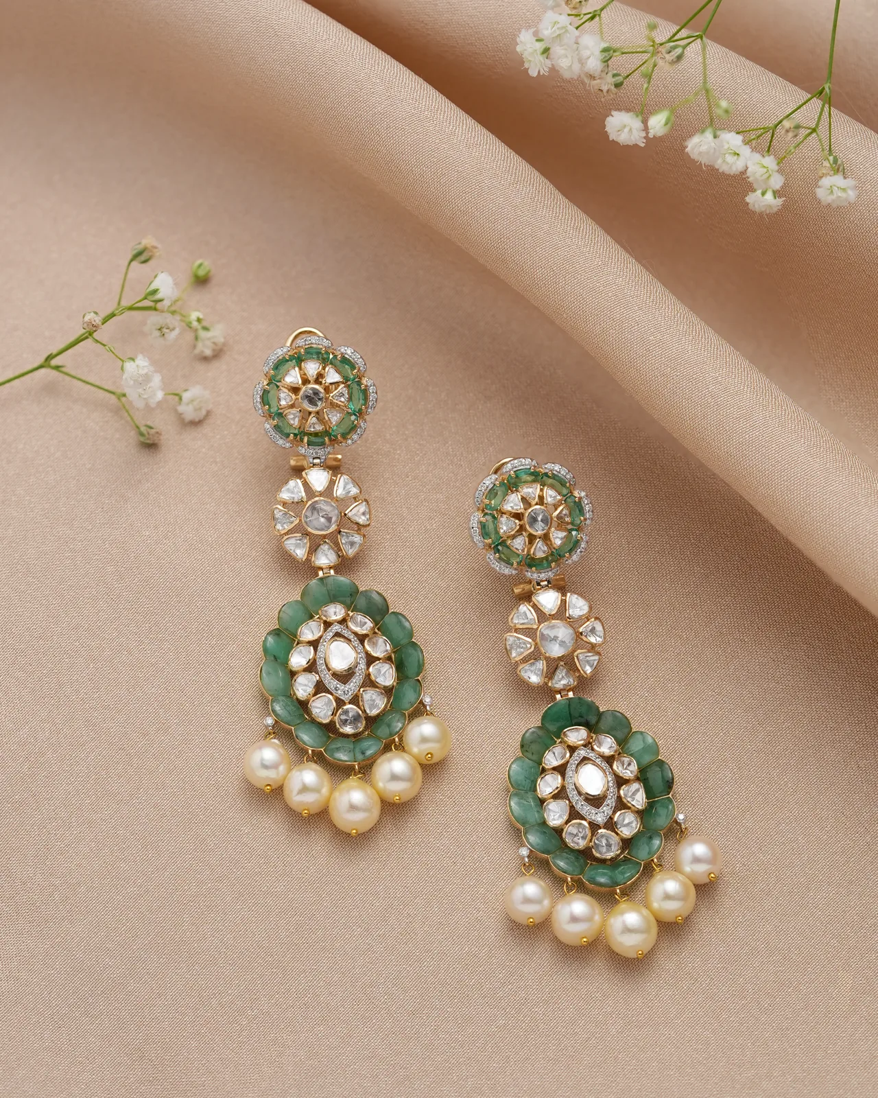 Emerald Green Polki long Earrings