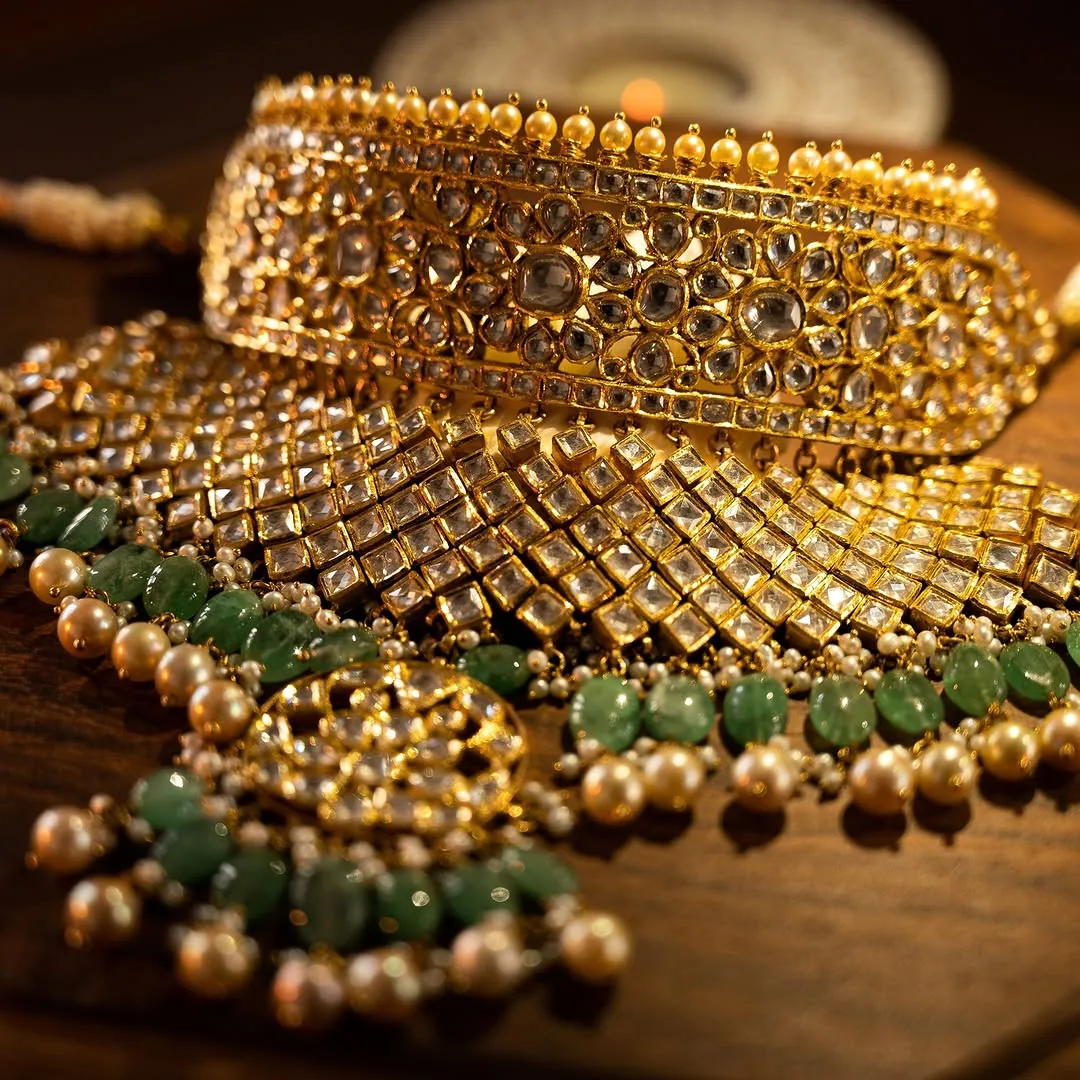 Rajasthani Aadh Jewellery with Kundan Work and Green Beaded Detailing