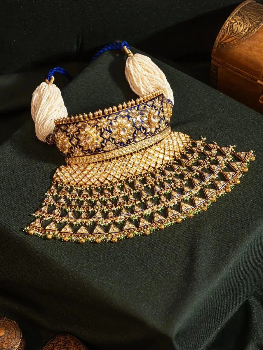 Rajasthani Aadh Jewellery with Blue Meenakari and Kundan Work