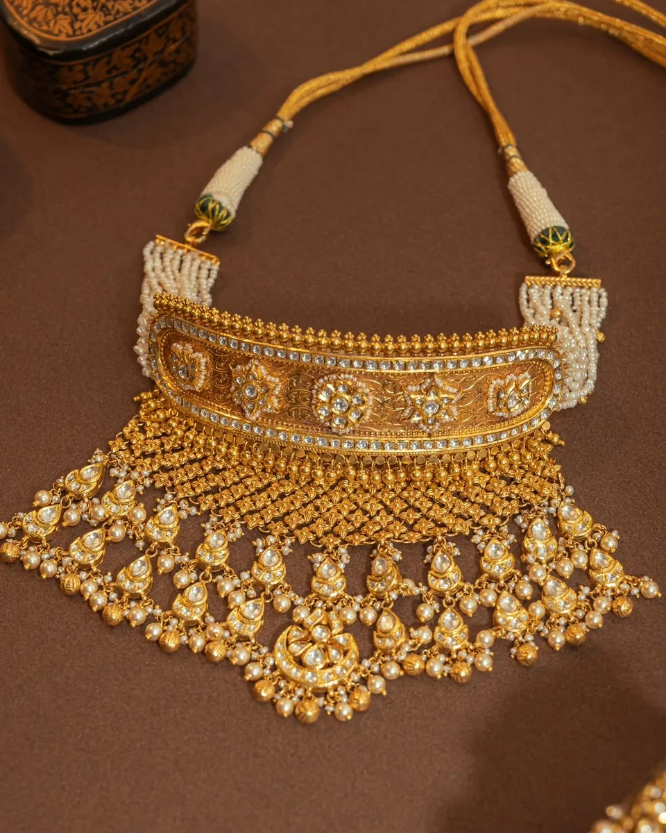 Rajasthani Aadh jewellery with Kundan and pearl detailing