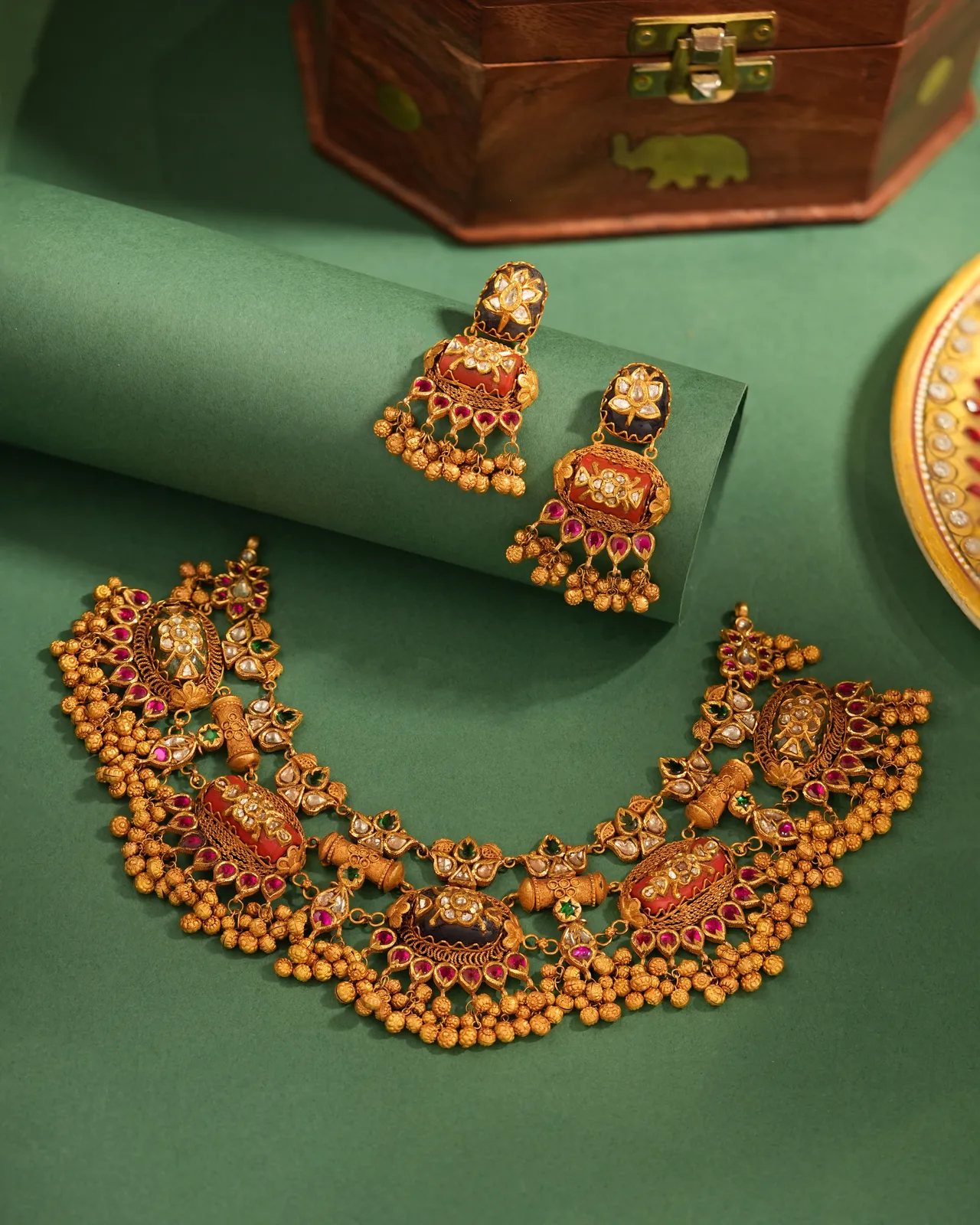 Handcrafted antique gold bridal necklace